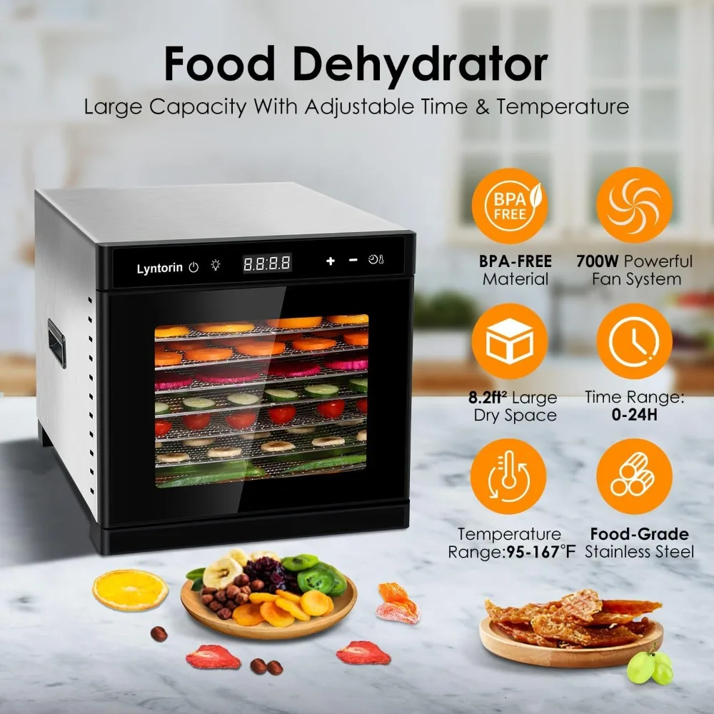 Food Dehydrator Machine, 700W 8 Trays Dehydrators for Food and Jerky with 95-167℉ Temperature & 24H Timer