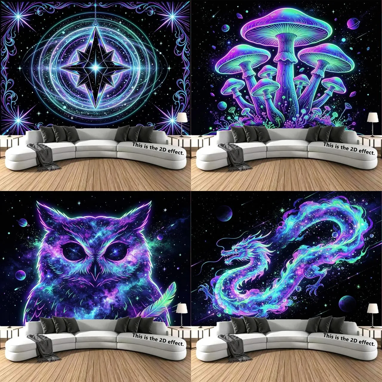 Glowing Neon Space Psychedelic Tapestry Background Cloth Hanging Cloth Bedroom Bedside Decorative Wall Cloth