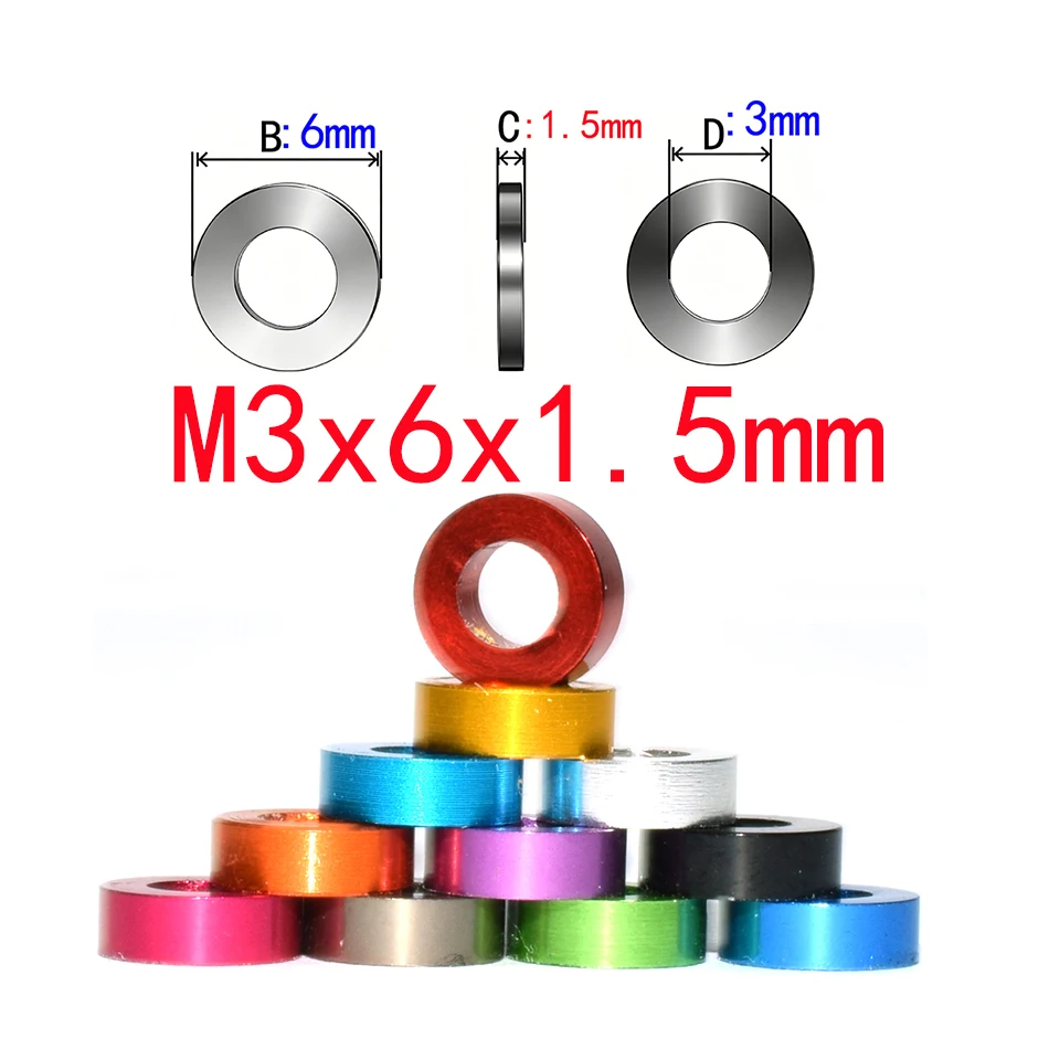 M3x6x1.5mm(50pcs) Plain 6061 Aluminium Washers, CNC Machined Shims for RC Car, UAV and Industrial Equipment HHX