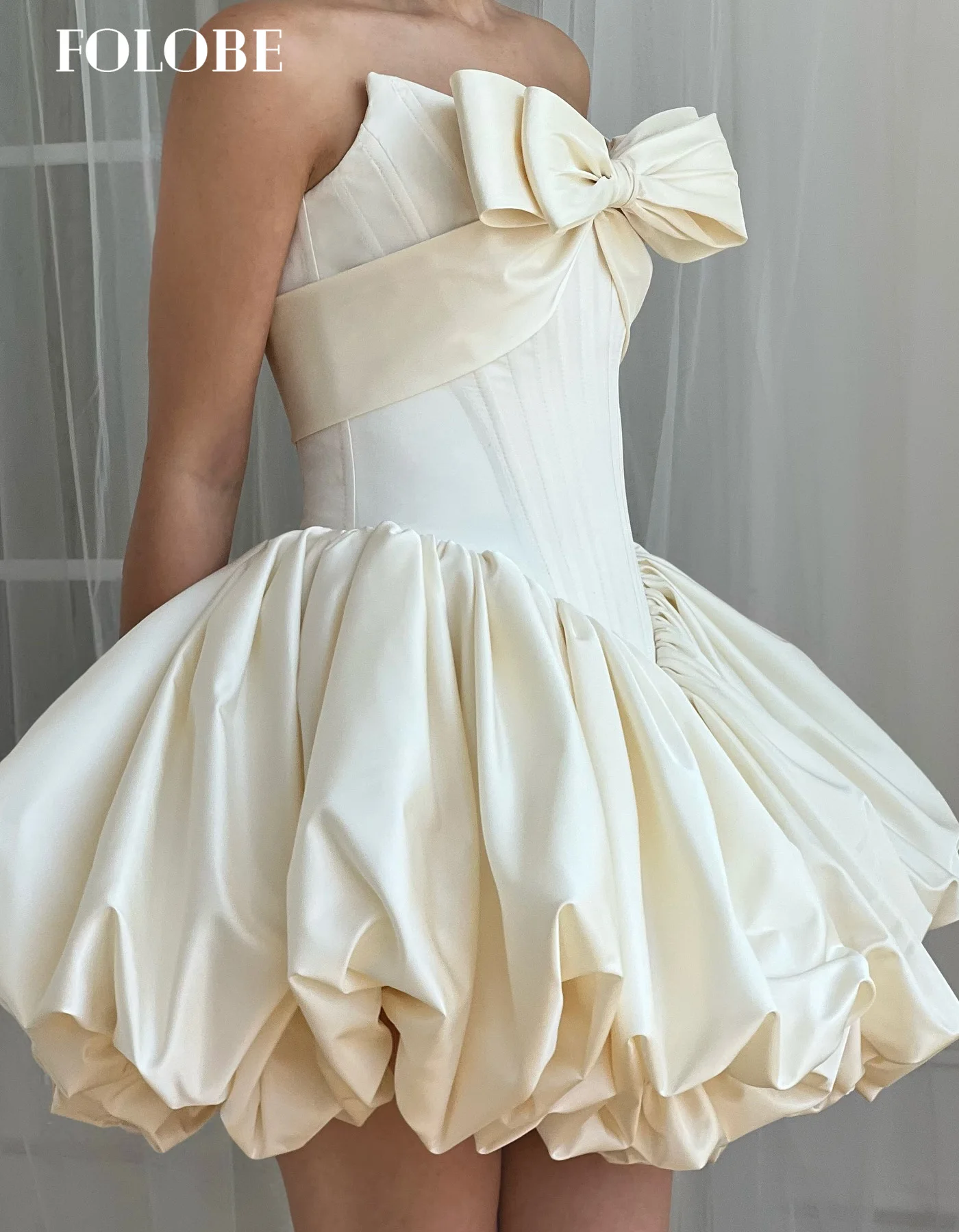 

FOLOBE милое свадебное платье без бретелек без рукавов плиссированное мини-платье трапециевидной формы с бантом платья принцессы невесты на шнуровке по индивидуальному заказу