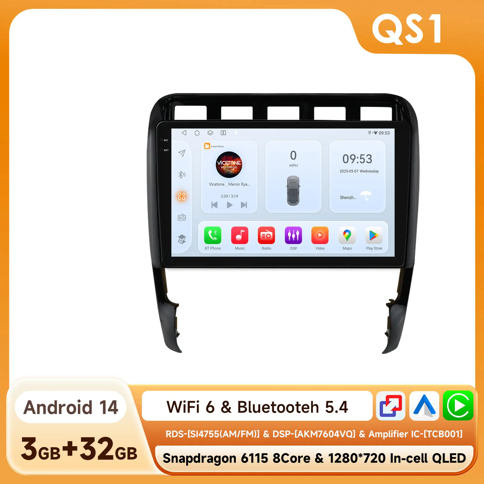 8G 128G CarPlay Android Auto autoradio voor Porsche Cayenne 1 9PA 2002 - 2010 GPS Intelligent Systems Stereo Multimedia autoradio - afbeelding 1