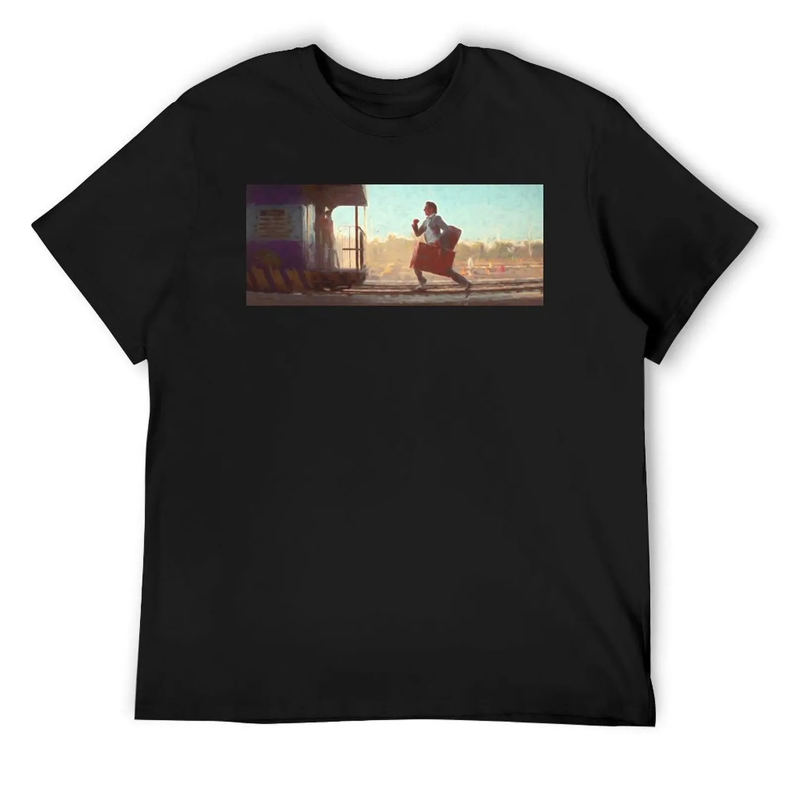 

Running after The Darjeeling Limited train painting T-Shirt blacks luxury designer funny gifts outfits for men