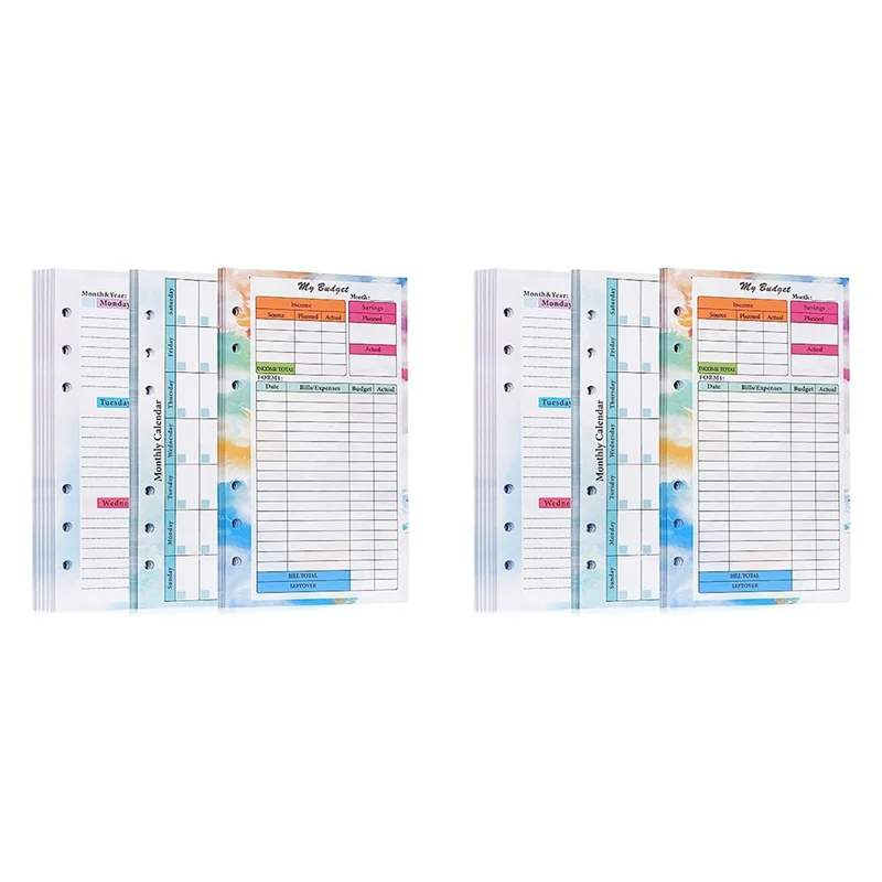 Sensibile 2 Set A6 Budget Planner Ricarica 82 Fogli Mensile Settimanale Planner Blocco Note 6 Fori Per A6 Raccoglitore Copertura Salva A