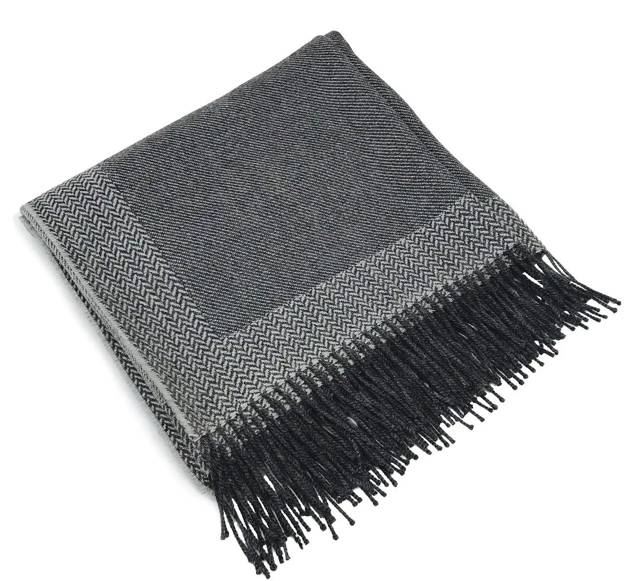 100% Baby Alpaca Wool Sofa Throw Blanket - Woven by Hand, All Natural, Reversible Herringbone Pattern with Fringe