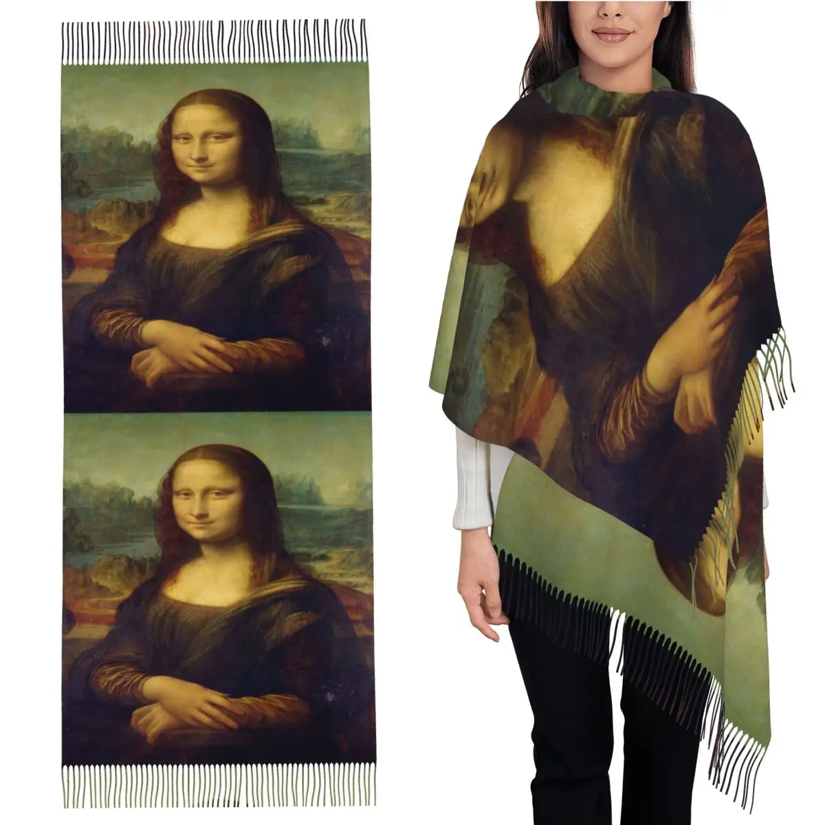 Мона Лиза от Леонардо да Винчи шарф с кисточками женские мягкие теплые шали и накидки большая осенне-зимняя шаль накидка