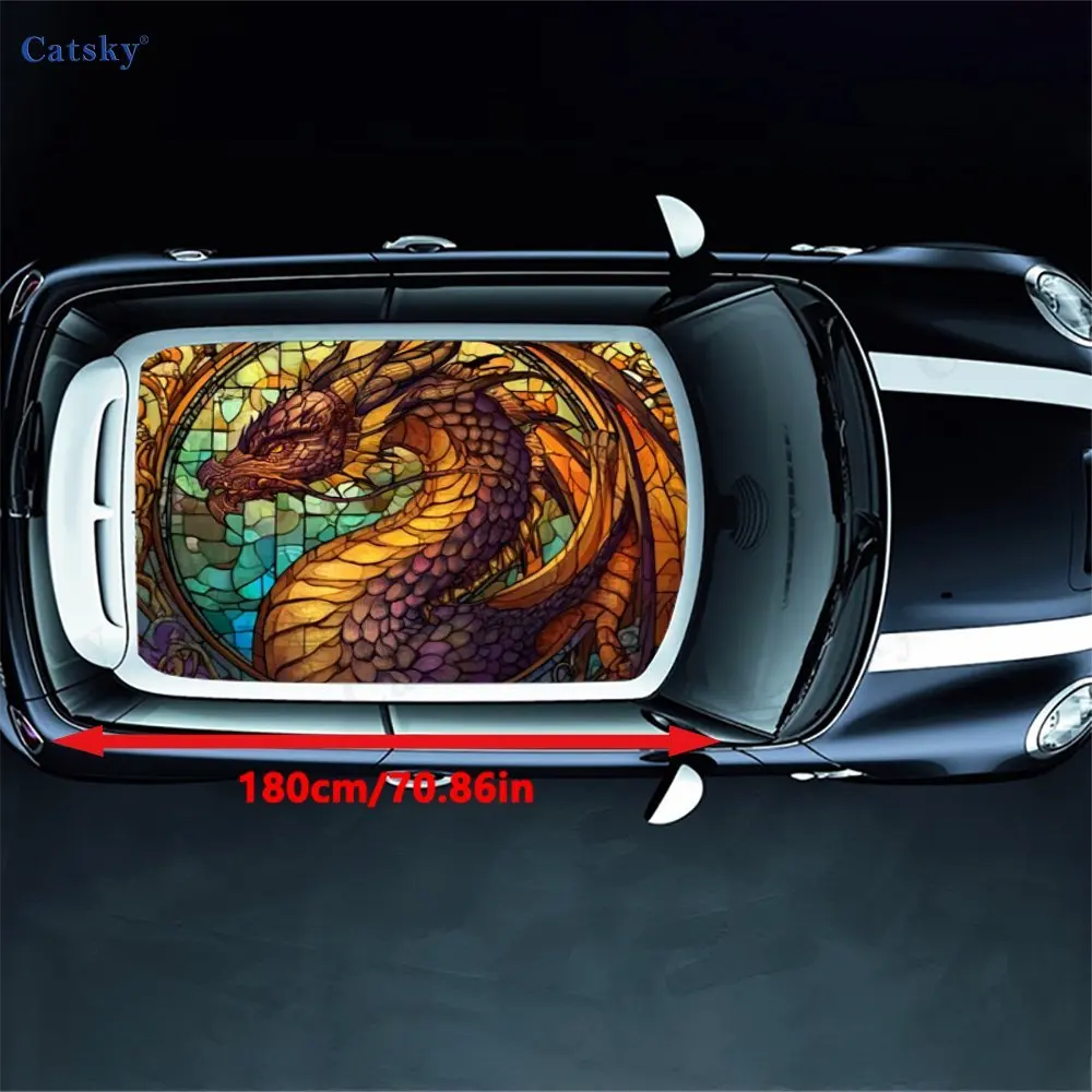 Dragon in Stained Glass PVC material self-adhesive waterproof car roof sticker, paste firm and anti-ultraviolet, waterproof and
