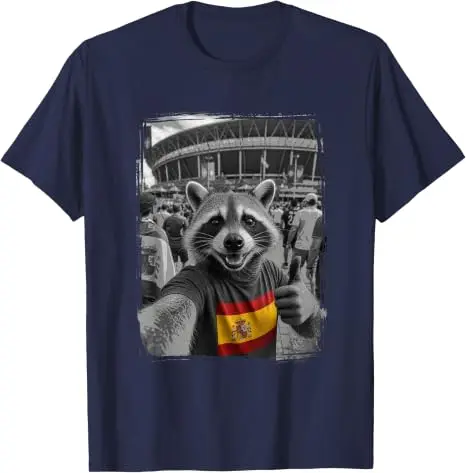 Spanische Flagge Waschbär-Selfie Lustiges Spanien Patriotisches T-Shirt Y2k Waschbär-Selfie im Stadion mit Spanien-Landesflaggen-Grafik-T-Shirt – Detail 13