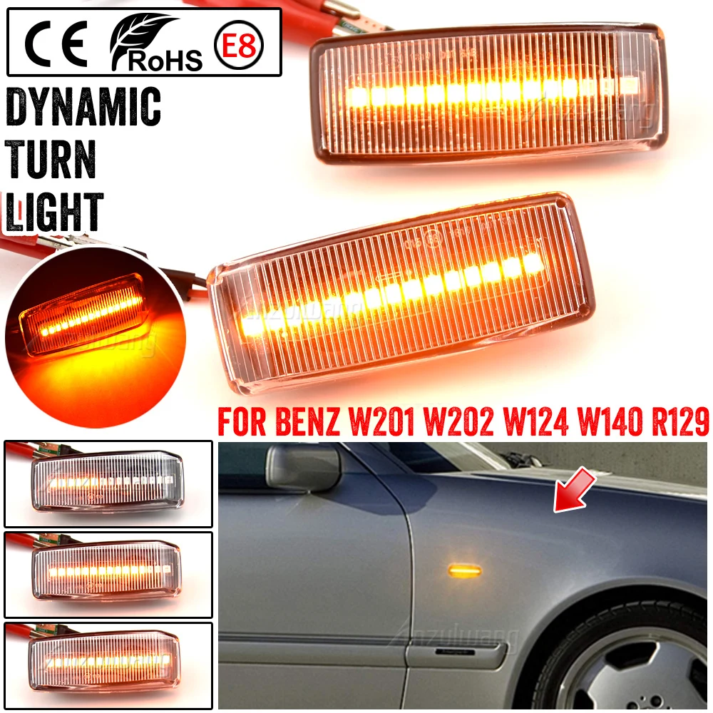 NEW 2Pieces Dynamic LED Side Marker Lights For Mercedes-Benz W201 190 W202 W124 W140 R129 SL-CLASS Car Turn Signal Repeater Lamp