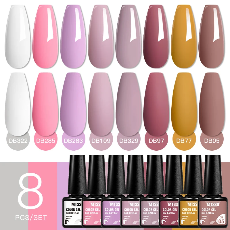 

MTSSII 8PCS/Set Colorful Gel Nail Polish Pink Purple White Color Nail Art UV Gel Varnish Nail Supplies Manicure Kit For Nails