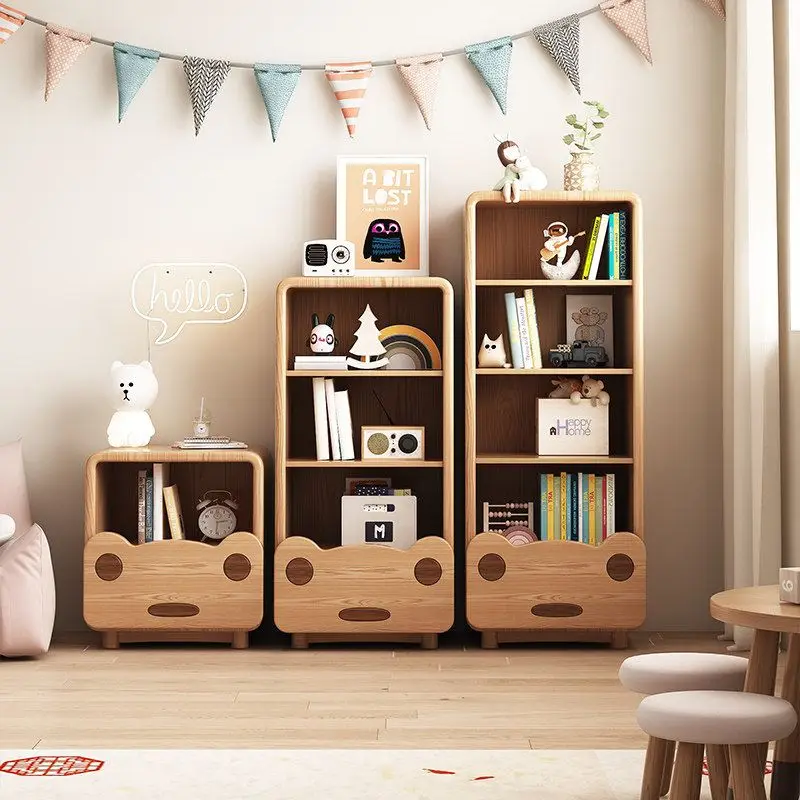Solid wood bookcase, creative cartoon combination bookcase, simple storage rack, integrated with pumping locker against the wall