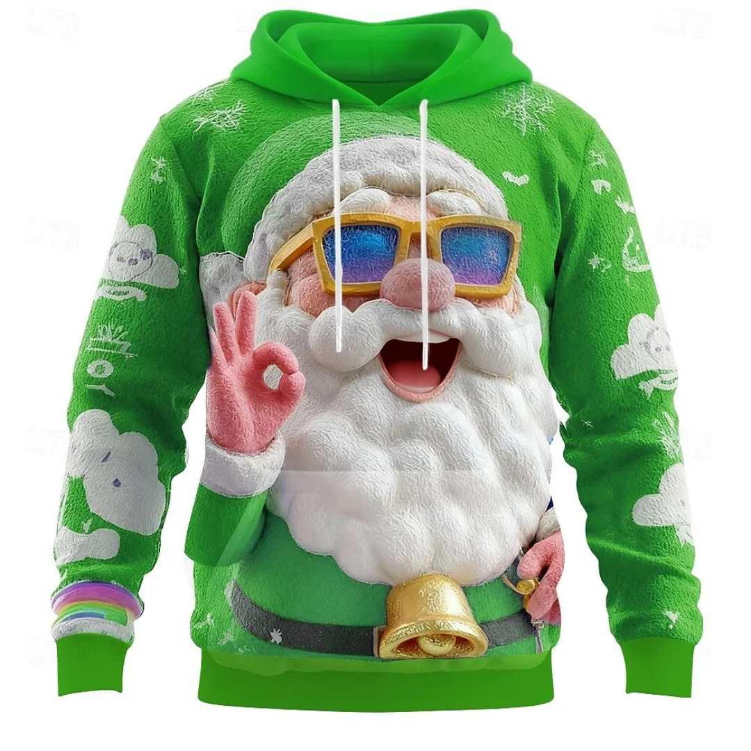 الرجال لطيف سانتا كلوز هوديي كامل 3D طباعة عيد الميلاد البلوز البلوز سانتا ركوب طويلة الأكمام الرجال البلوز الملابس