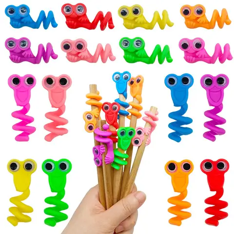 12Pcs Cartoon Big Eye Pencil Topper Toy Funny Pen Cap Birthday Party Favors Pinata Filler Christmas Gifts Toy School Rewards