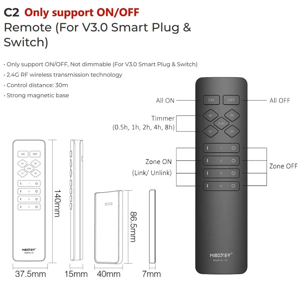 Miboxer 2.4G RF Remote Control C-series C1 C2 C3 C5 for Dimmable Color Temperature Adjustable Timing CCT RGB+CCT Multiple Zone