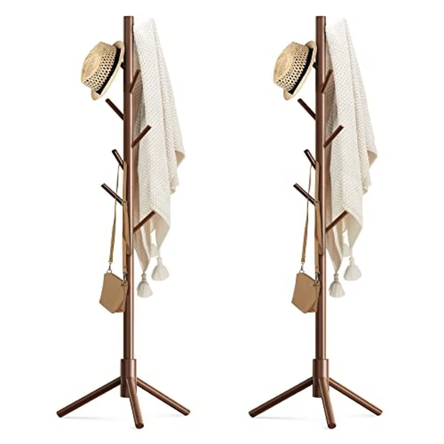

Wooden Coat Rack Stand with 8 Hooks New Zealand Pine 3 Adjustable Coat Standing Tree Easy Assembly for Coats Hats Scarves and H