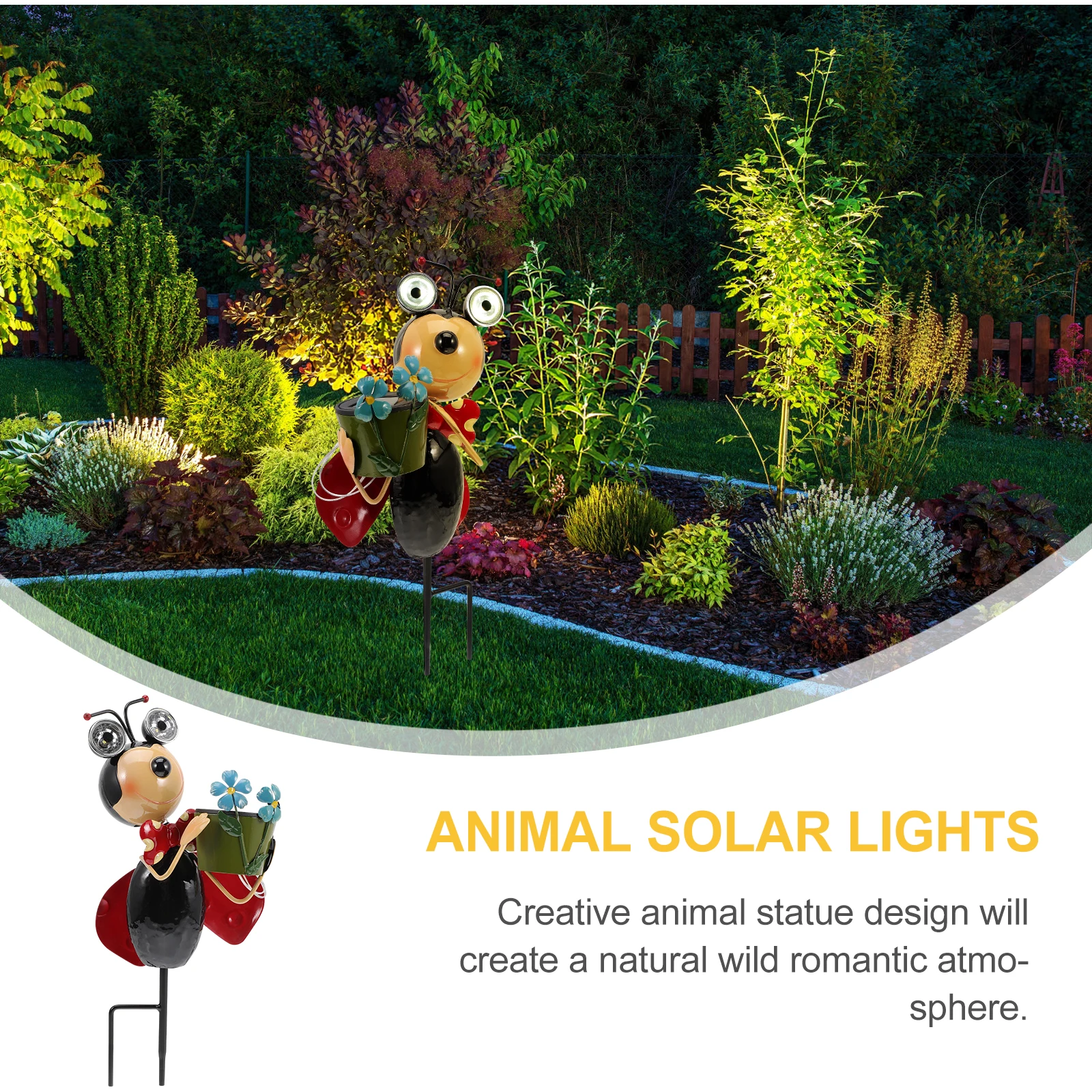 

Red Ladybug Solar Light Outdoor Garden Stake Landscape Lighting Decorative Animal Lamp 6-12Hrs Weather Resistant Iron Easy