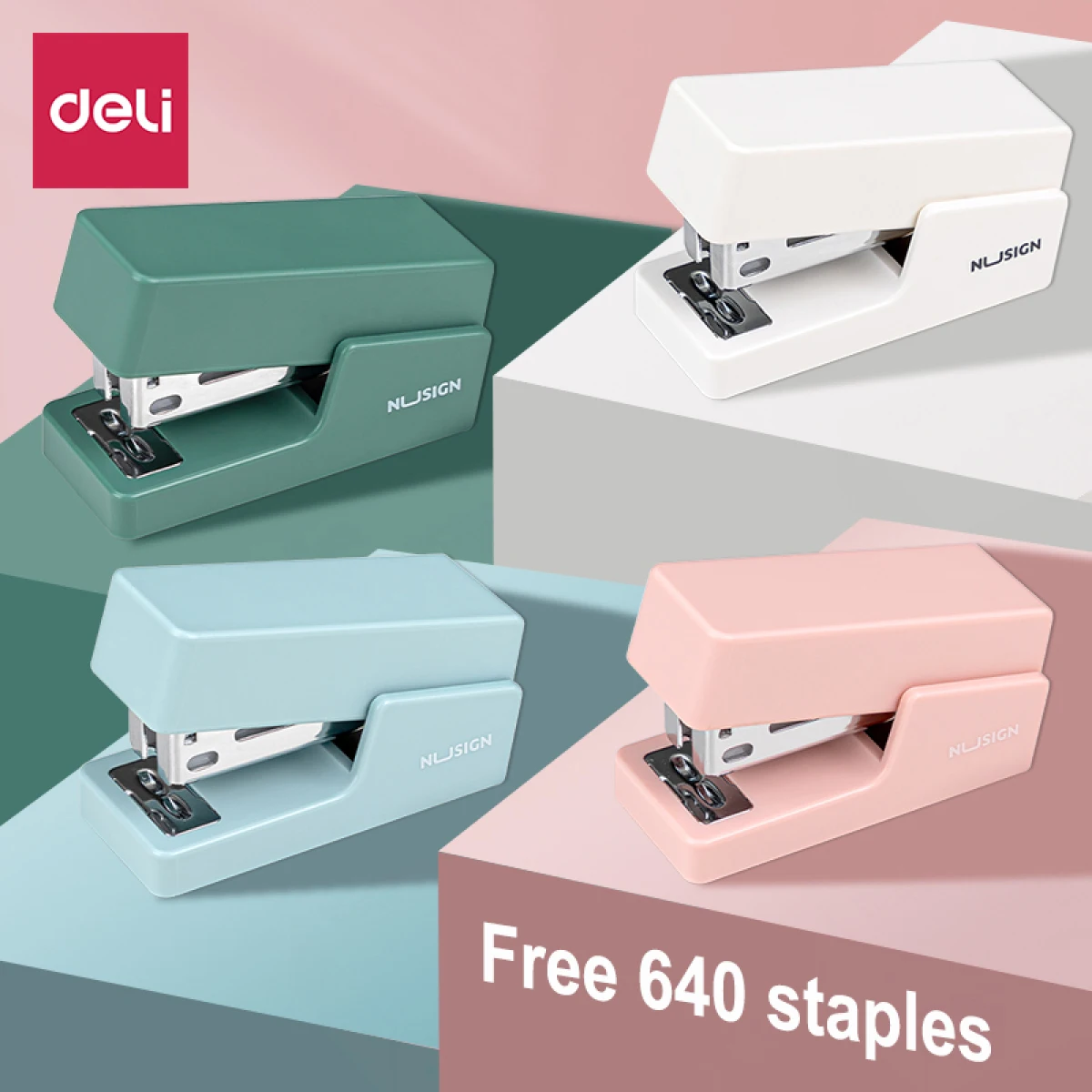 DELI Mini Stapler Set Portable Color Paper Binding Machine Use 24/6 26/6 Staples Fashion Stationery Office Supplies