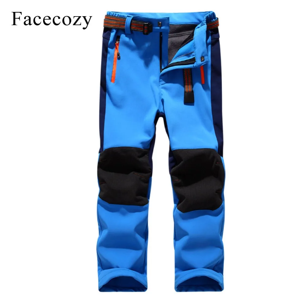 

Facecozy Kids Winter Thicken Outdoor Sports Pants With Fleece Windproof Warm Softshell Trousers Children Adventure Camping Pant