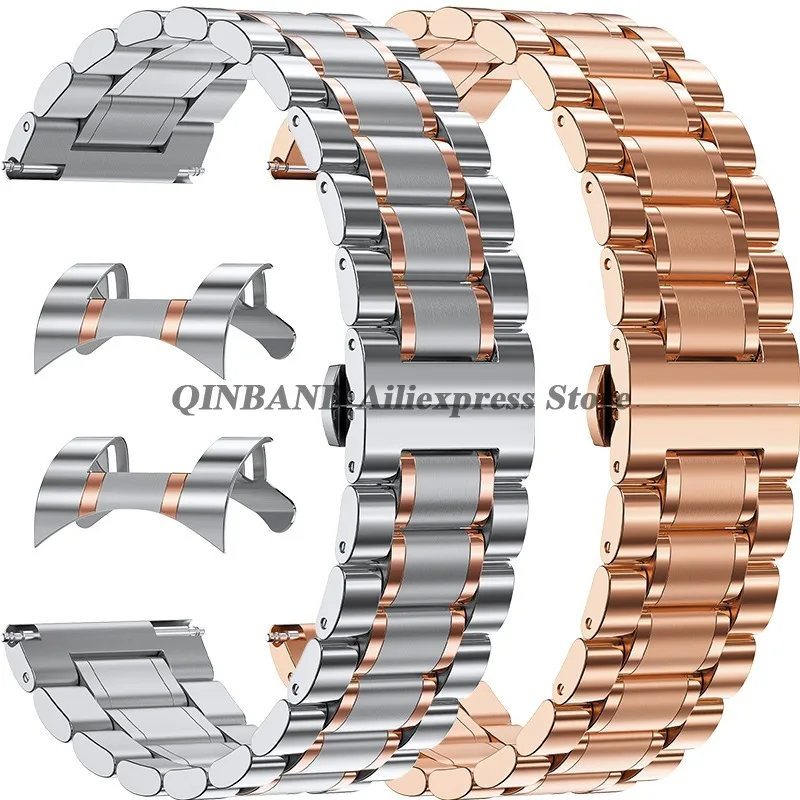 12/14/16/17/18/19/20/21/22/23/24mm Gebogene Edelstahl-Armbänder mit Schmetterlingsverschluss, Silber Schwarz Roségold Uhrenarmbänder