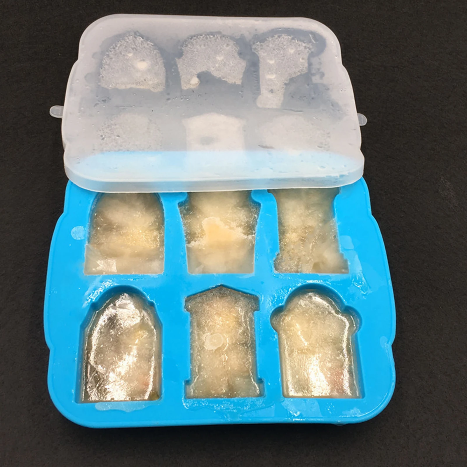 

Tombstone Ice Grid Skull Cube Mold Halloween Maker Silicone Coffin Blue Tray Freezer