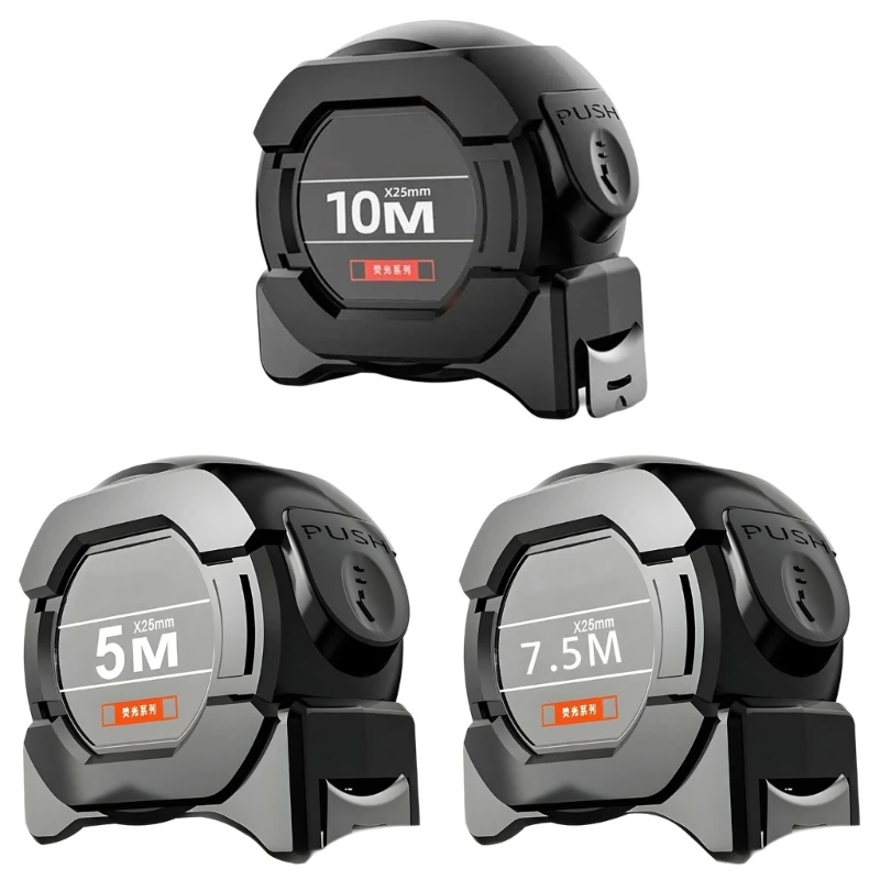 

5/7.5/10m Locking Steel Tape Measure Black Fluorescent Tape Thickened