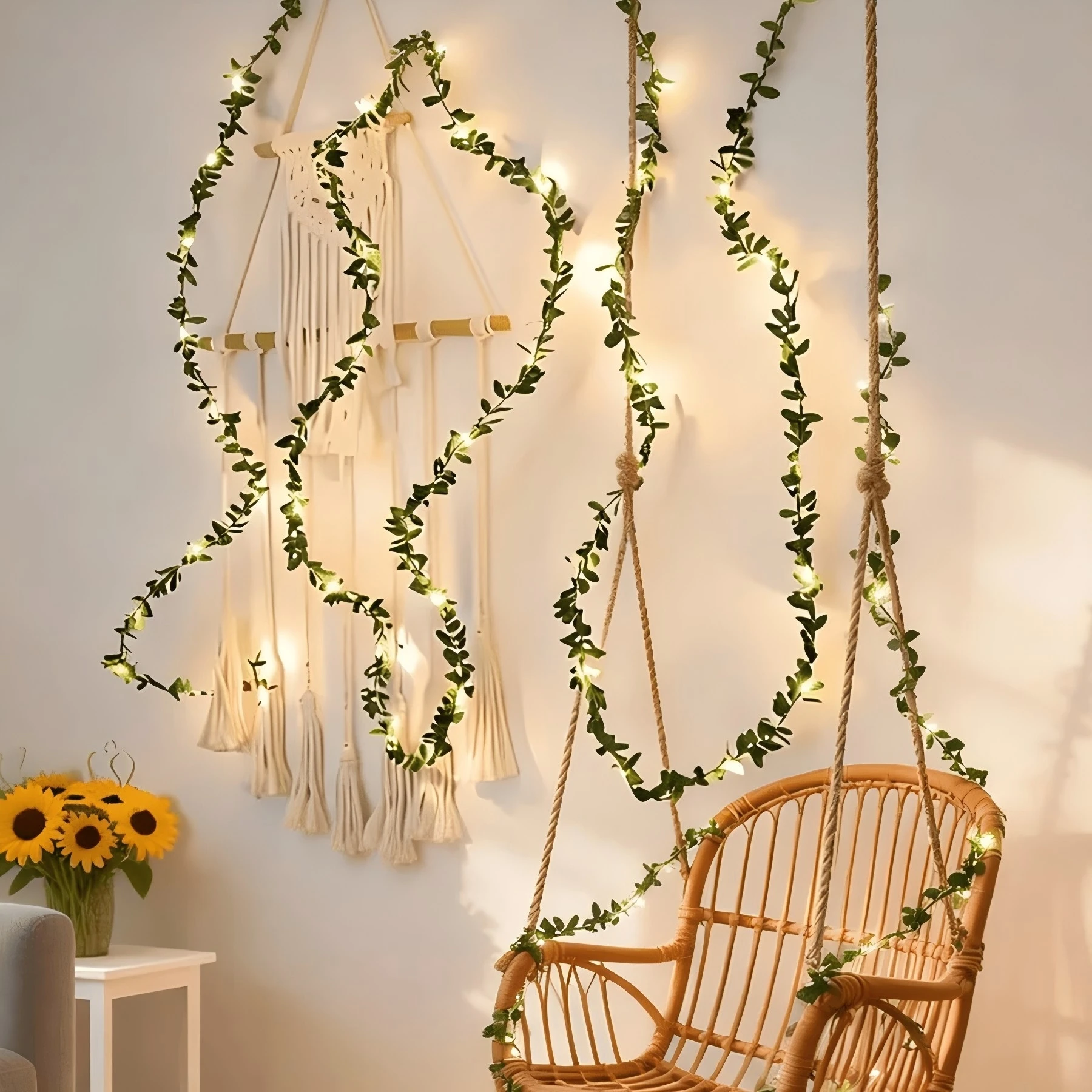 Fairy Lights Bedroom - Hanging Green Vine LED Fairy String