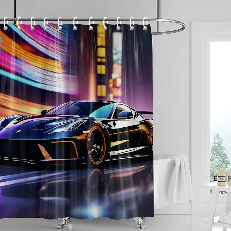 Car Cartoon Shower Curtain Waterproof Bathroom Curtain Bathroom Partition Curtain Universal Home Decor Ins Style