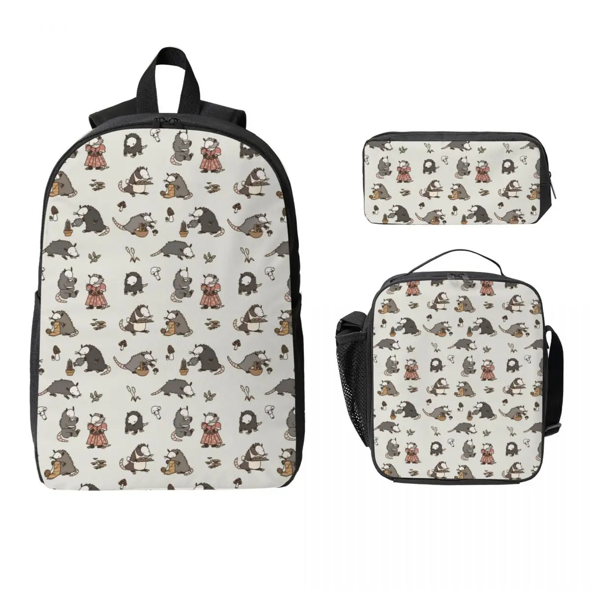 

Cottagecore Opossums Backpack Student Boys Girls BookBag School Bag Laptop Shoulder Bags 3ps Insulated Lunch Bag Pencil Case