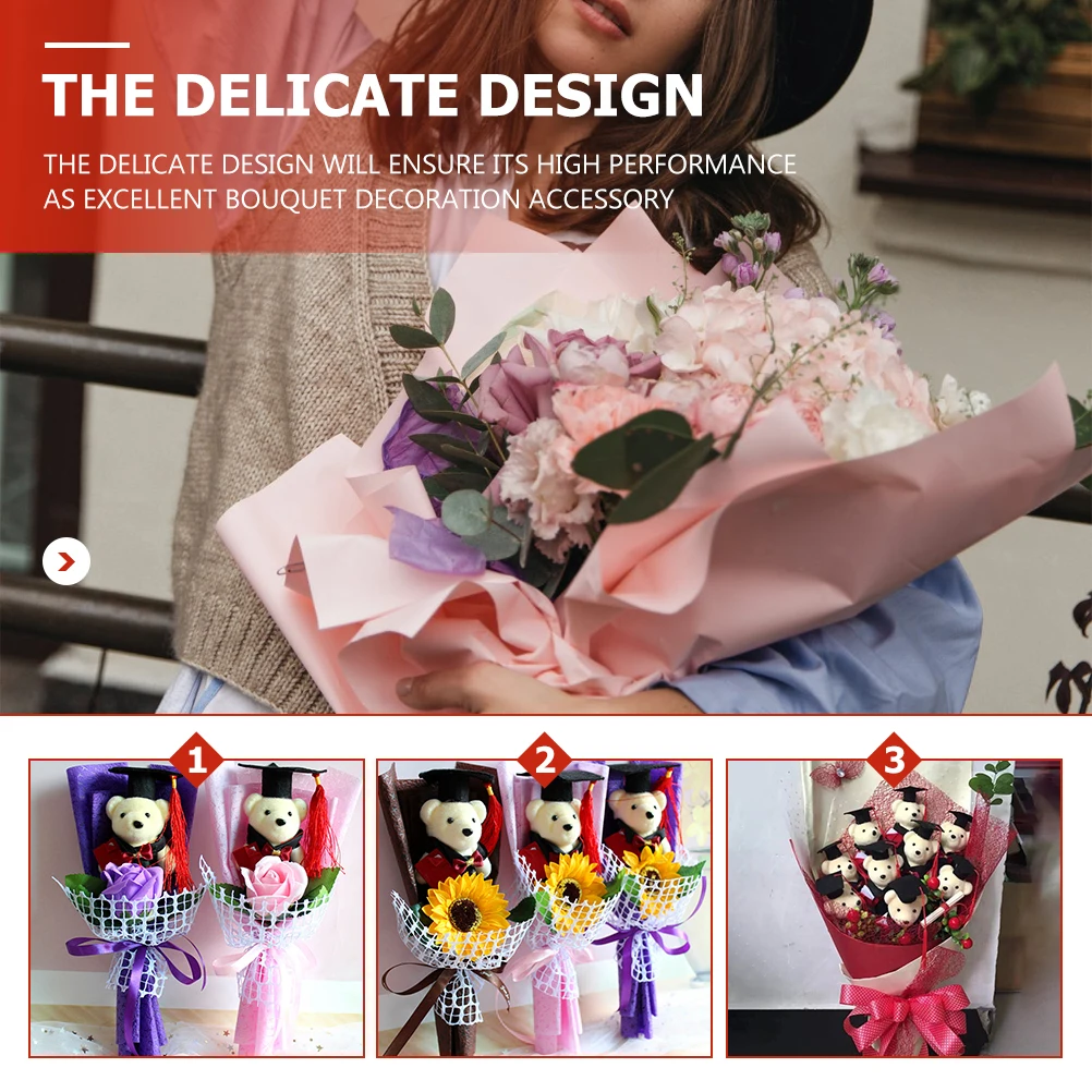 

12pcs Diy Graduation Bear Flower Bouquet Materials Doctoral Style Decoration For School Ceremony Small Grad Stuffed Party