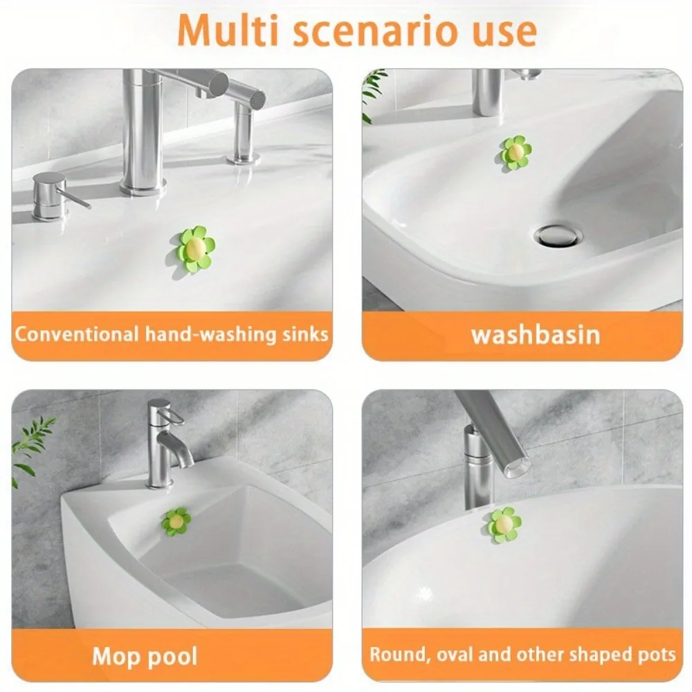 2PCS Bathroom Sink Drain Stoppers Durable Bathtub Washbasin Leakproof Covers Flower Design Odor Proof Seal Sink Accessories