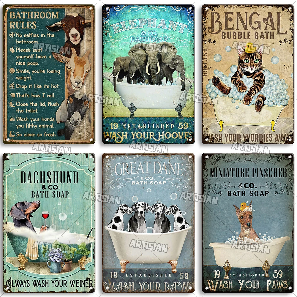 Artisian Bathroom Metal Sign Washing Room Tin Plaque Toilet Decorative Poster Bath Soap Wall Decor Garage Bar Pub Club Hotel