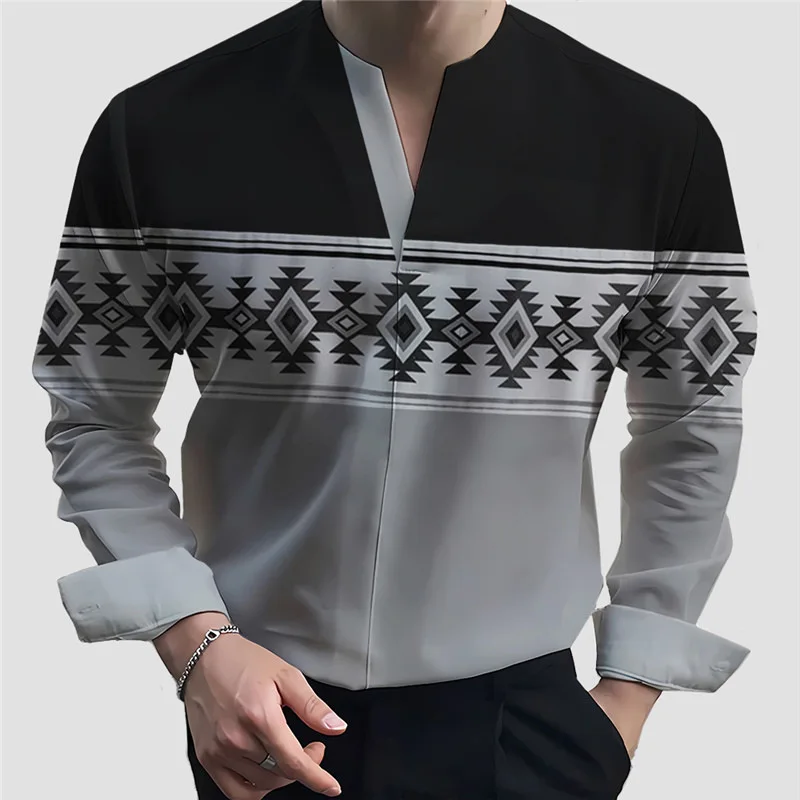 

Мужская рубашка на пуговицах Slim Fit с принтом, без воротника, из эластичной ткани (стрейч в 4 направлениях), хит продаж на независимых площадках, модная