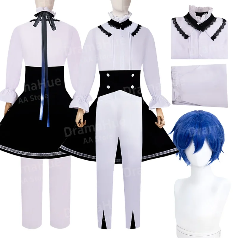 Game Kai To Cosplay Costumes Shirt Pants Cloak Cummerbund Kai To Suit Blue Wig Role Outfit Gown Halloween Carnival Cos Adult Men