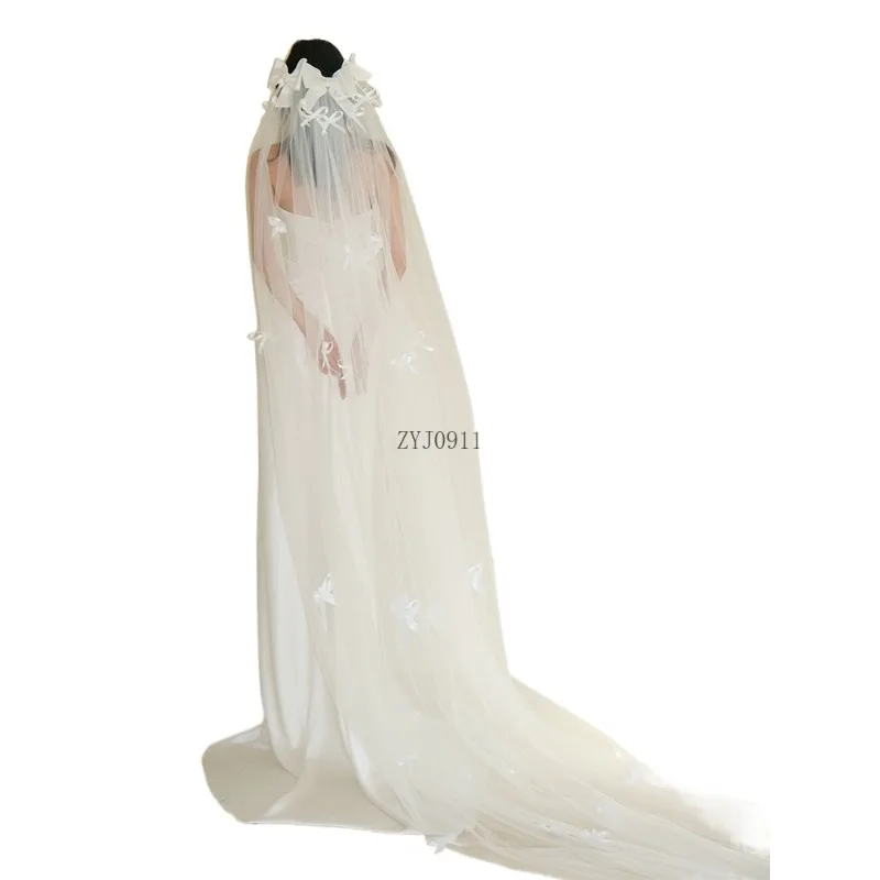 French Super Fairy Bridal Bow Long Trailing Main Wedding Dress Veil Hair Accessories Dress