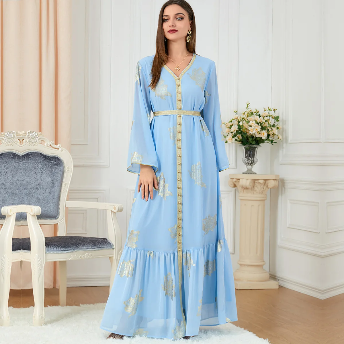 3203 Muzułmańska damska sukienka Abaya Four Seasons Fashion damska sukienka z gorącym tłoczeniem