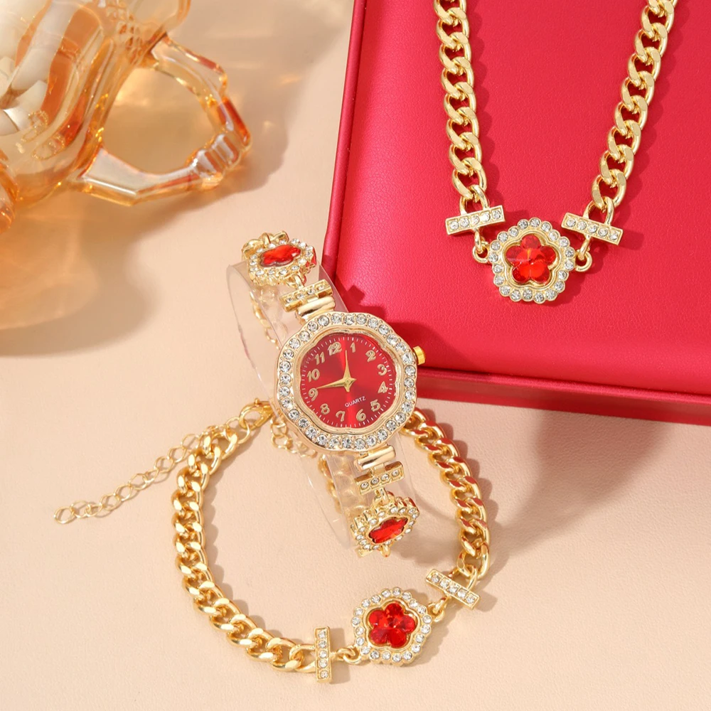 3 Pcs Set Women's Watch Inlaid Love Diamond Small dial Luxury Brand Temperament Bracelet Watch With Necklace Bracelet + Box