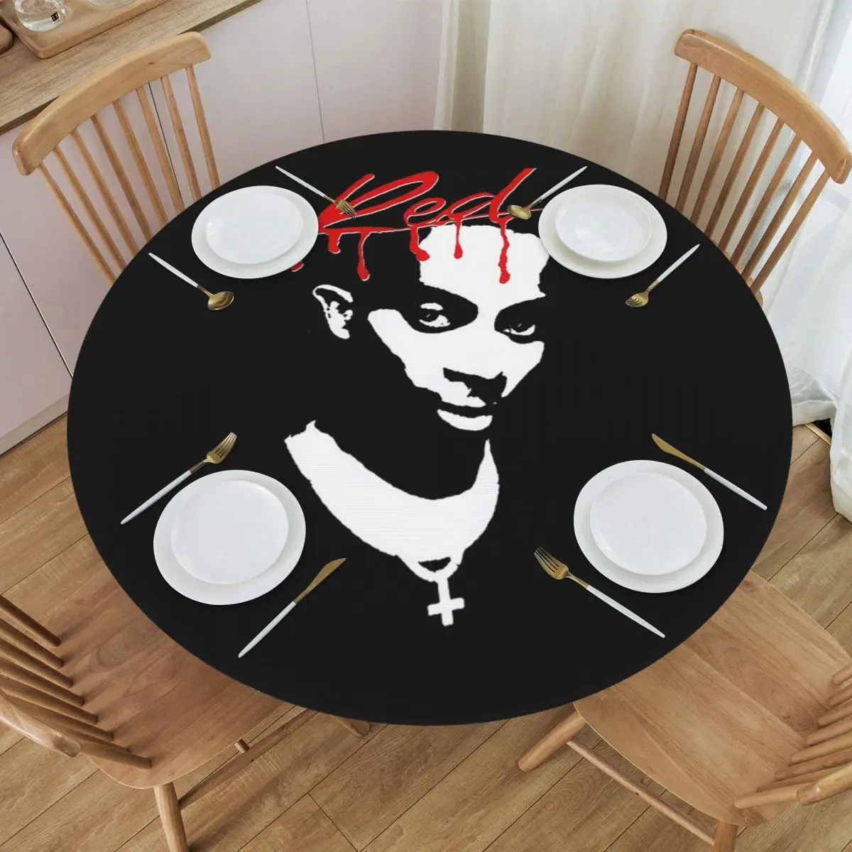 Playboi Carti Whole Lotta Red Album Cover Waterproof Round Tablecloth Oilproof Table Cloth for Kitchen Events Dining Table Cover