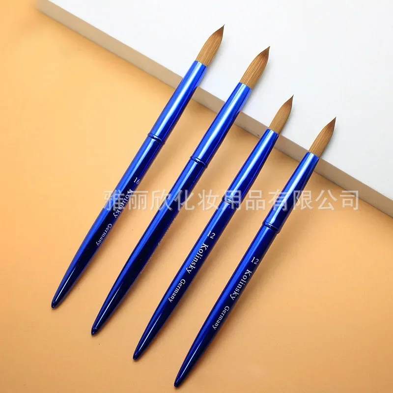 Pure Blue Metal Handle Nail Brush Mink Hair Manicure Brushes UV Gel Painting Drawing Nail Pens Salon Nail Tools Custom TIANMI