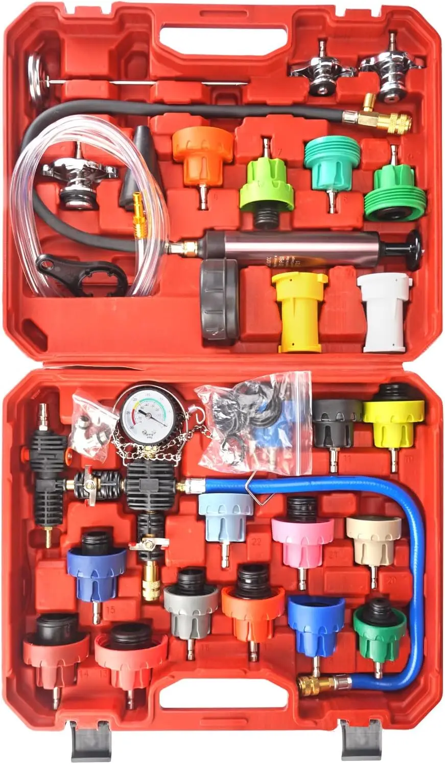 

31-Piece Coolant Vacuum Refill Kit with Radiator Adapters, Pressure Tester & Purge Tool for Car Maintenance