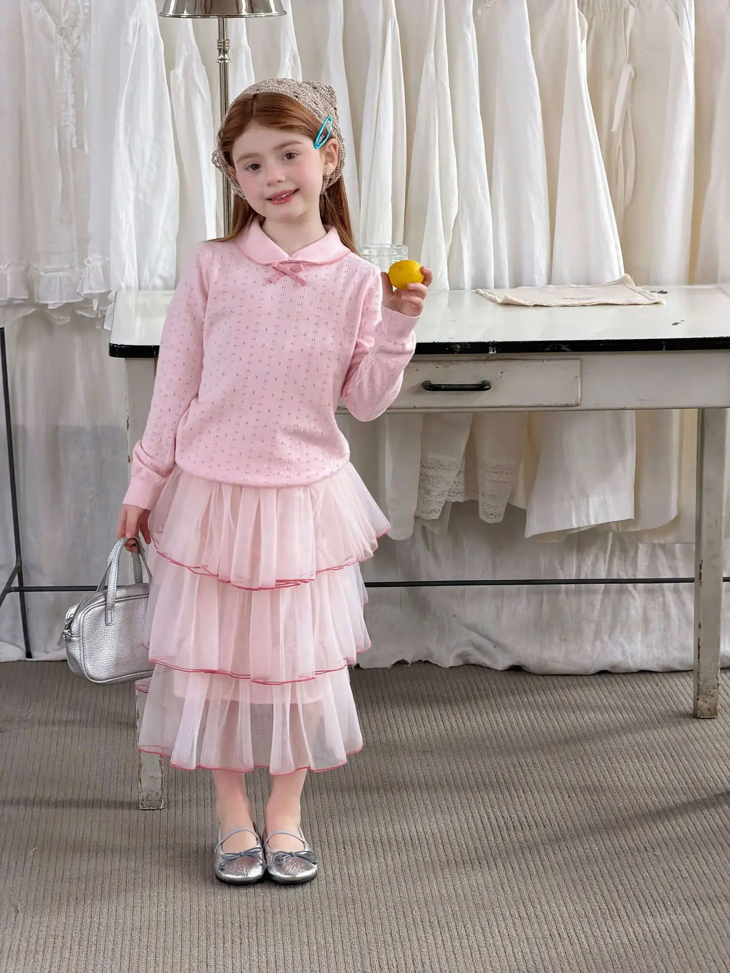 2026 Spring Sweet Style Children Skirt Pink Three-Layer Tulle Tiered Skirt for 2-7Y Girls Lightweight Flowy Dress