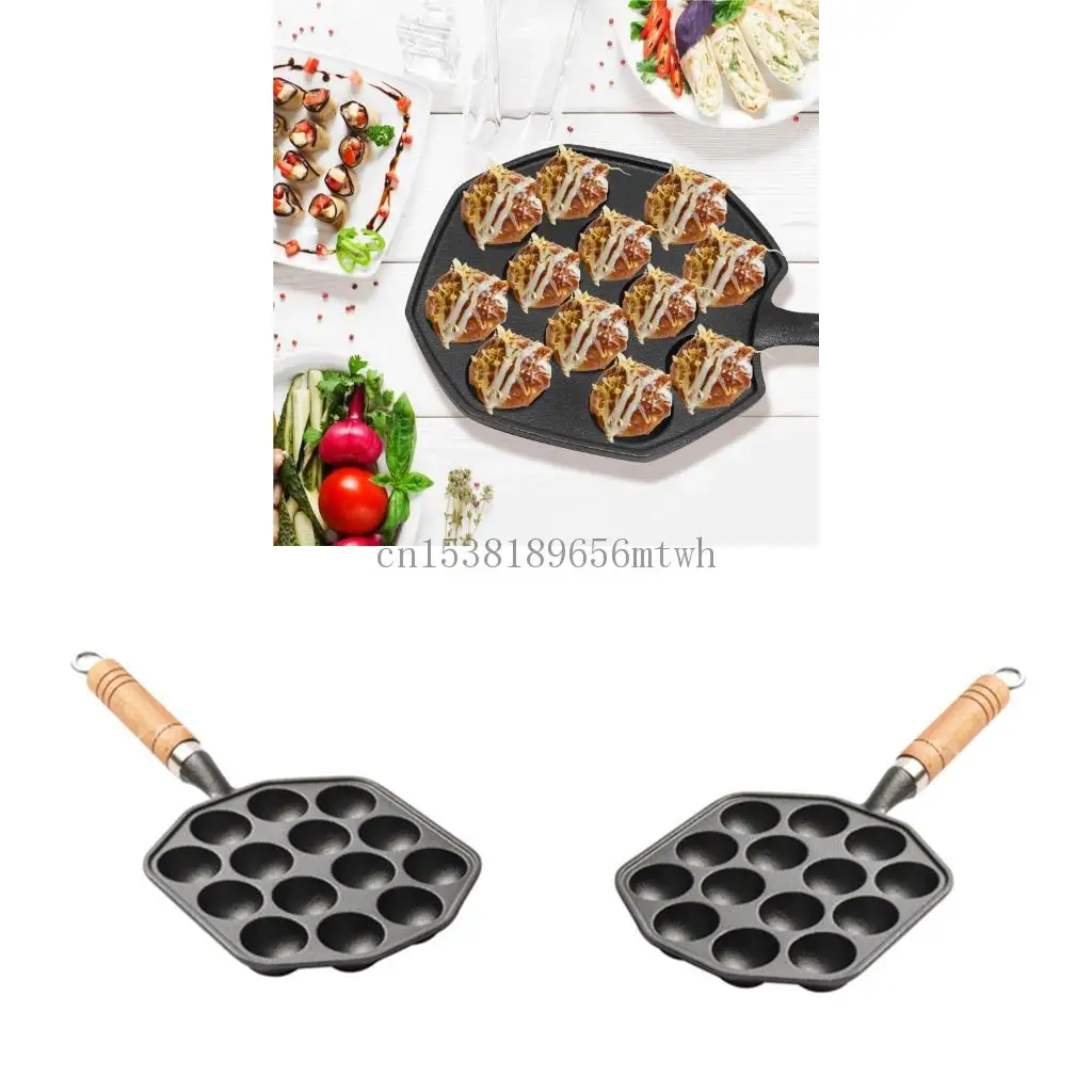 

Iron Takoyaki Cooking Plate Pan With Long Handle 14 Half Sphere Octopuses Ball Maker Compatibles With All Heat Sources B03D