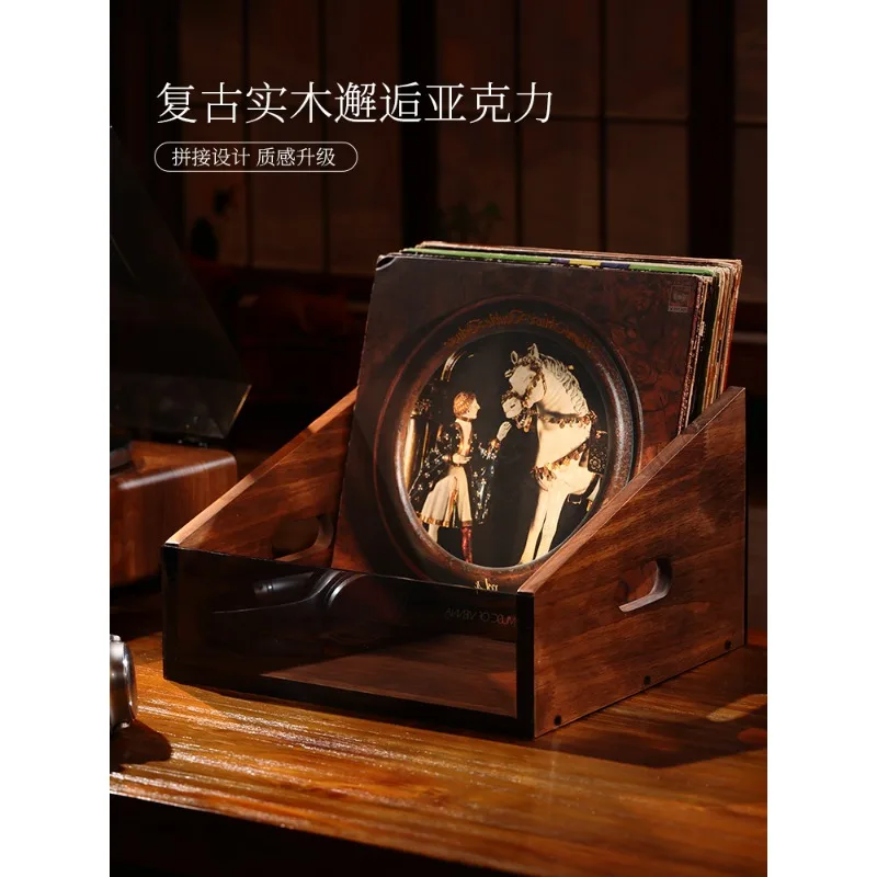 Walnut Wood Vinyl Record Stand Large Capacity LP Storage Box Elegant CD Display Shelf Retro Style 12