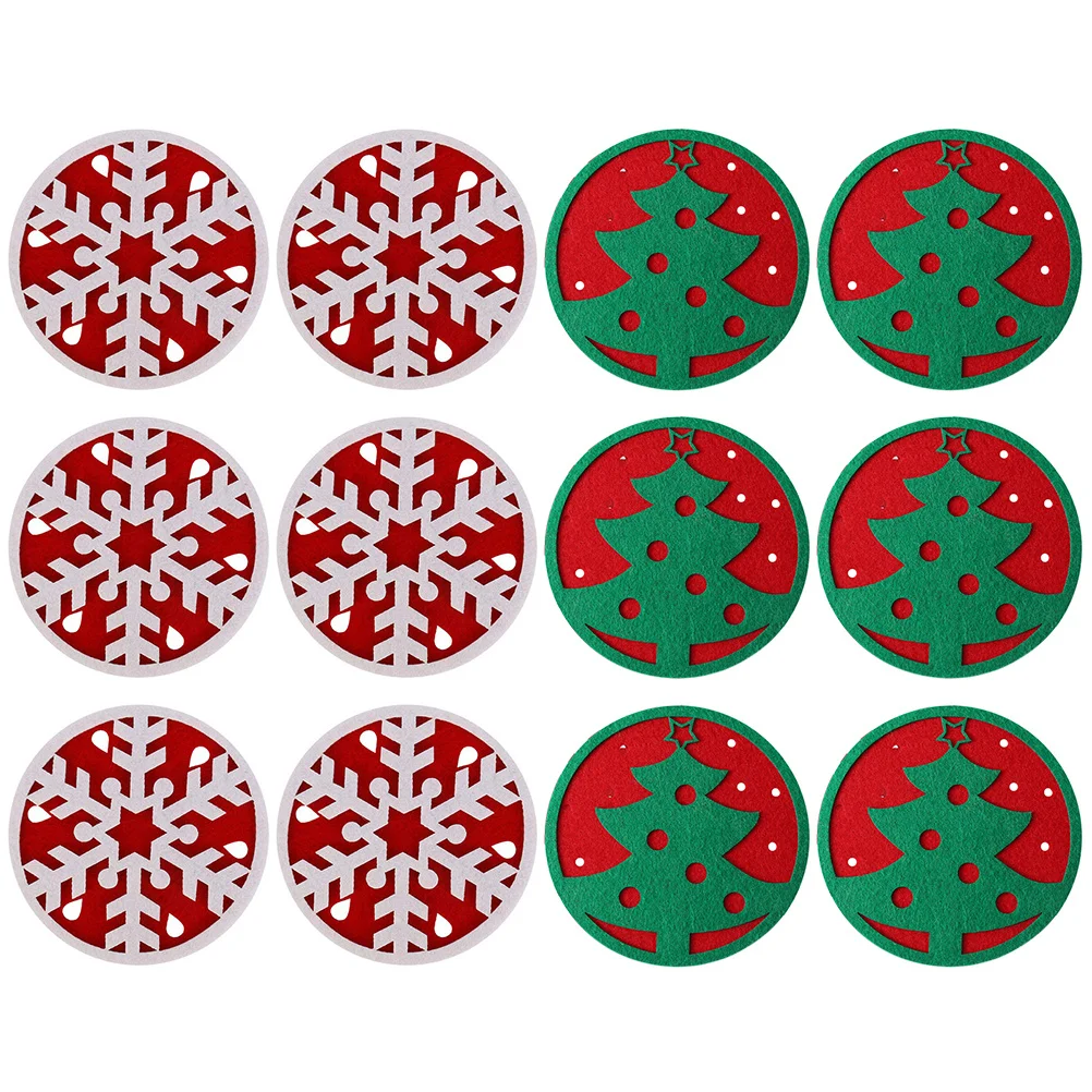 

12Pcs Xmas Felt Coasters Tree Snowflake Design Non Slip Cup Mats Christmas Drink Protection Furniture Coasters