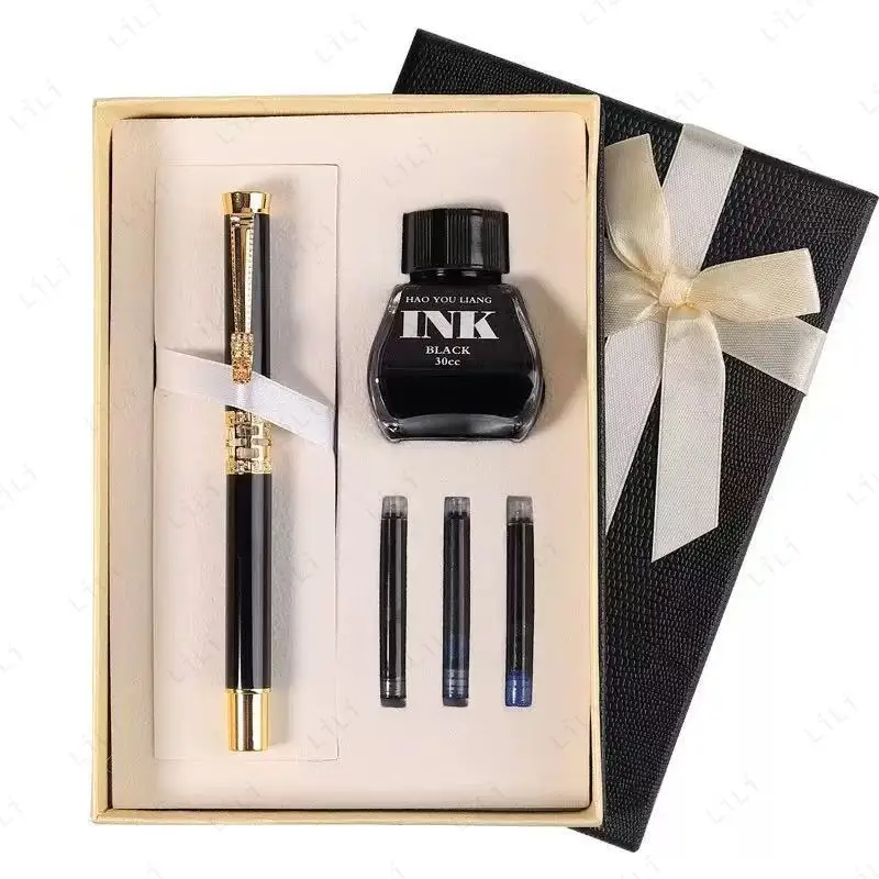 

High End Metal Office Pen Gift Box Set Enterprise Gift Pen Set Student Calligraphy Ink Bag Ink Dual-use Gift Box Stationery Set