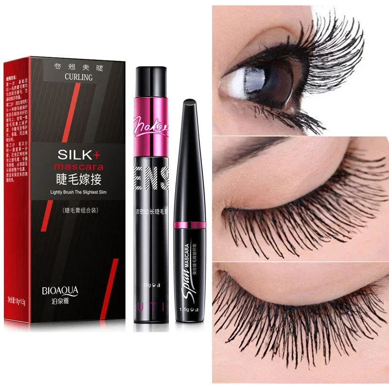 BIOAQUA 3D Fiber Makeup Mascara Lengthening Eyelashes Volume Express Maquiagem Eyelash Brand 2 In 1 False Eyelashes + Mascara