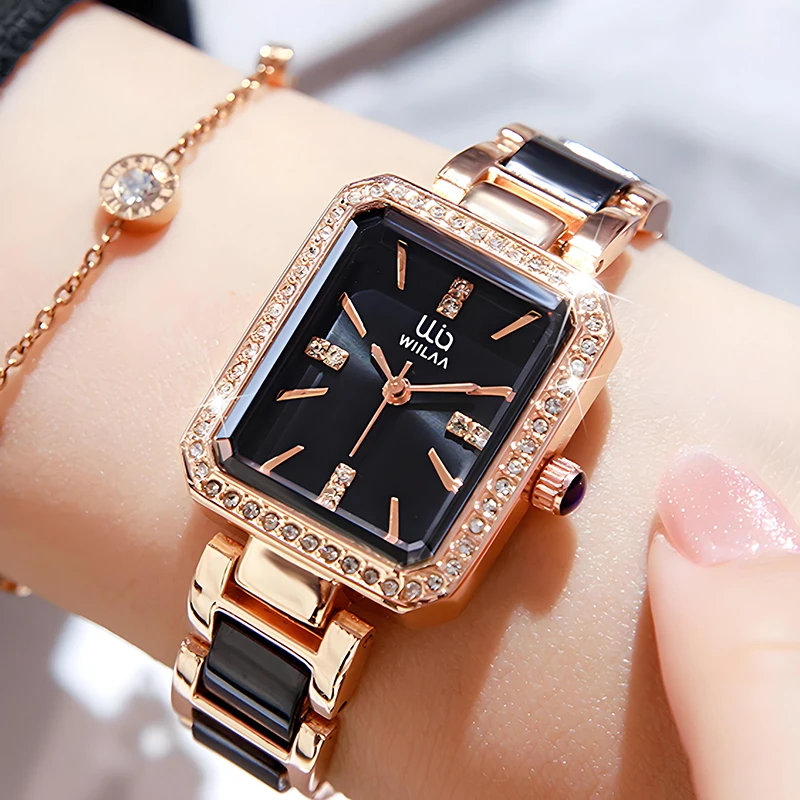 Square Fashion Creative High Quality Quartz Ladies Wrist Watch Elegant Girls Bracelet Steel Women Watches For Gold Female Clock