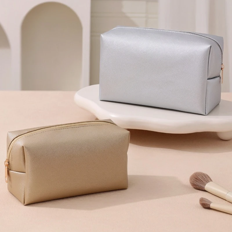 Solid Color Cosmetic Bags for Women Travel Portable Makeup Storage Bag Zipper Toiletry Pouch