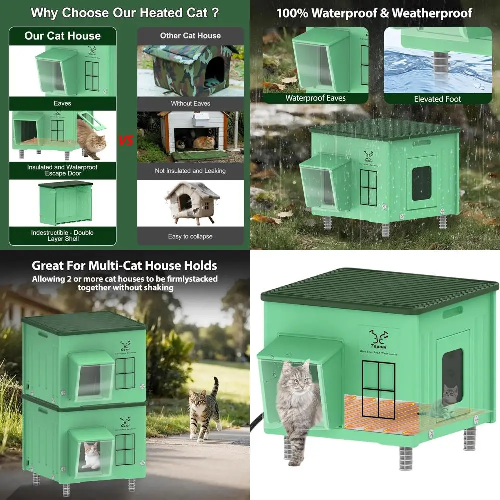 

All-Weather Insulated Outdoor Heated Cat Shelter, 17.7 x 15 x 17.5