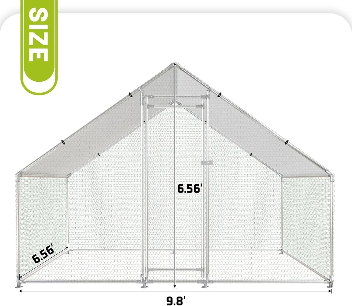 قلم دجاج معدني كبير مع غطاء مقاوم للماء وغطاء مضاد للأشعة فوق البنفسجية على قفص الدواجن يعمل على تشغيل الفناء مع غطاء