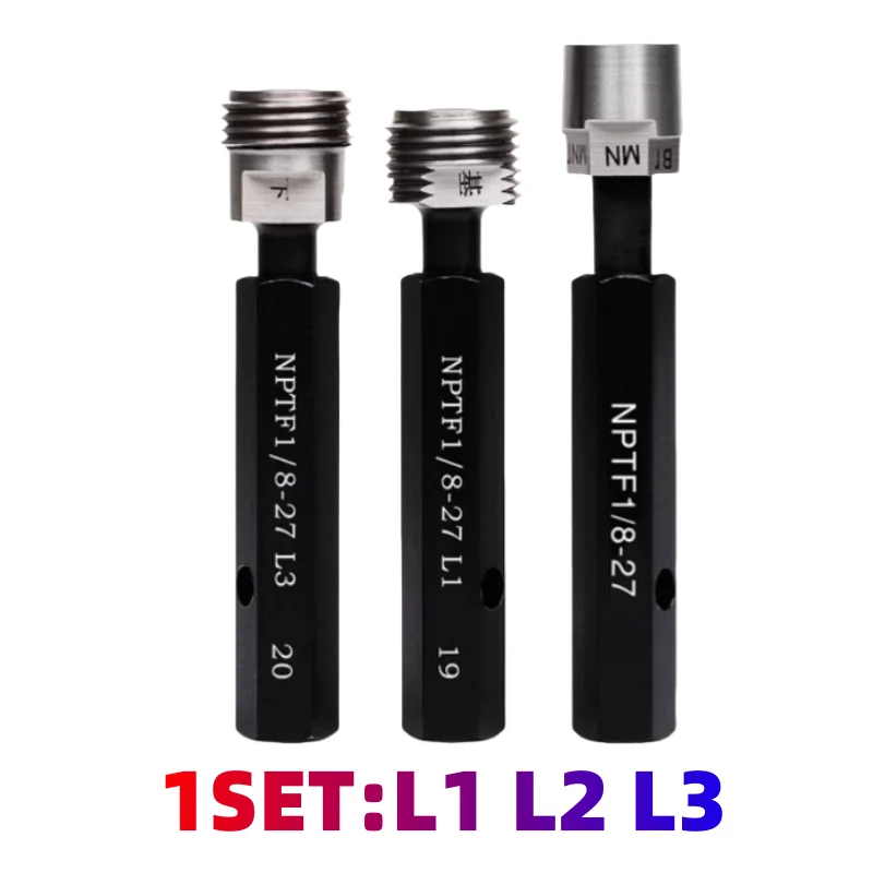 1 Uds. Medidor de tapón de rosca de tubo calibre de anillo de rosca NPTF 1/16-28 1/8 1/4 3/8-19 1/2-14 3/4 1 ''L1 L2 L3 herramienta de medida