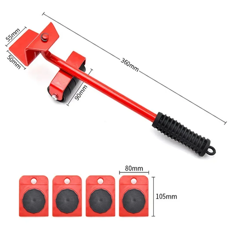 RapDuty-Outils de transport de levage de meubles, ensemble de déménagement, 4 rouleaux de déplacement, 1 barre de roue, aide de levage de meubles mobiles, 5 pièces, 8 pièces